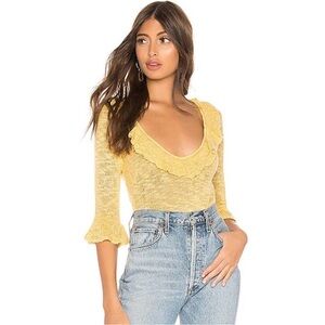 Lovers + Friends Yellow Ruffle Scoop Neck Top